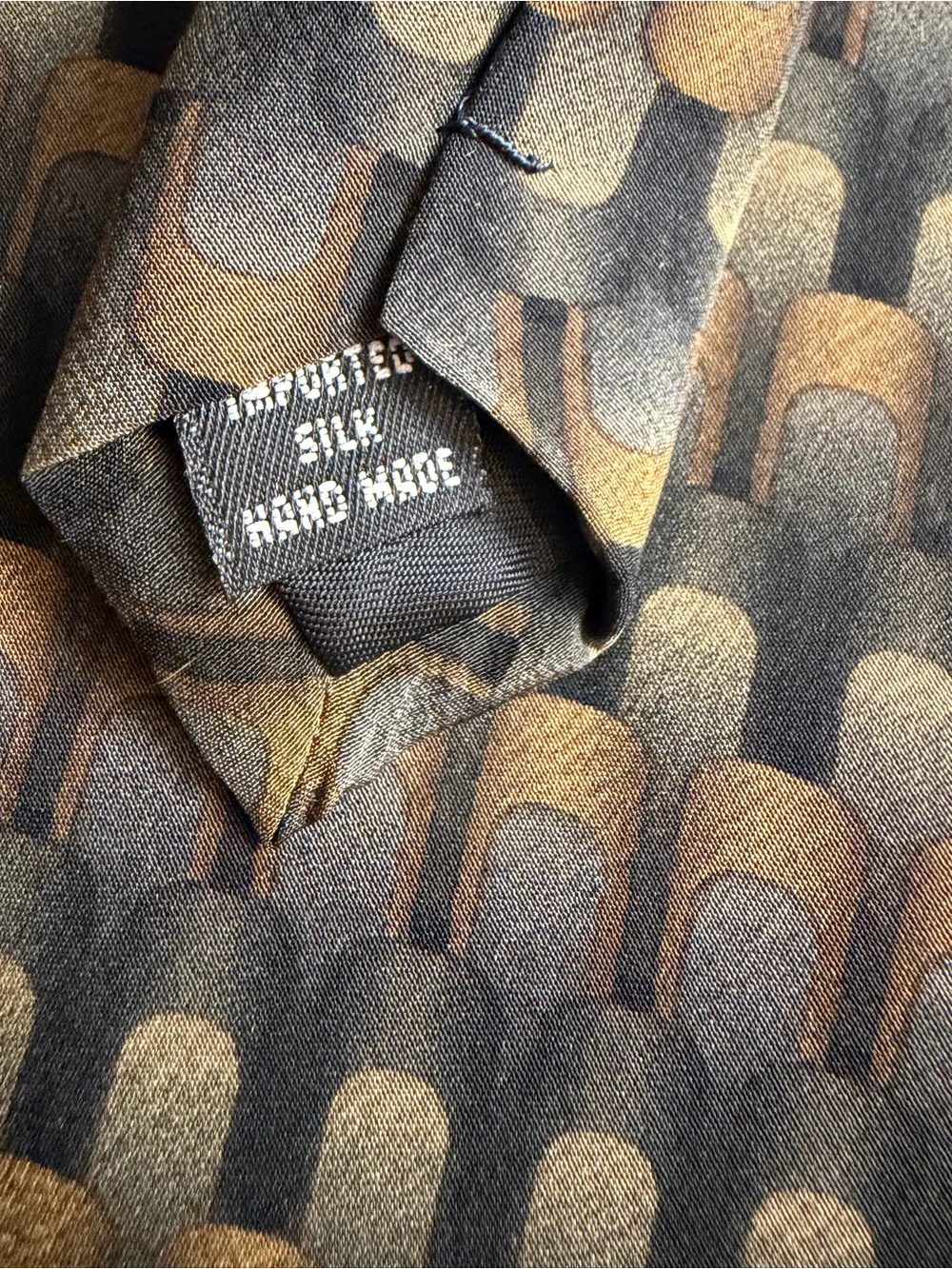 Grateful Dead Dancing Bear Tie with Brown & Black Geometric Pattern
